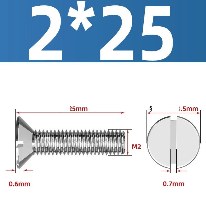 A2 Stainless Steel Slotted Countersunk Machine Screws — M1.6 to M10, Flat Head CSK Bolts - HomeDIYer