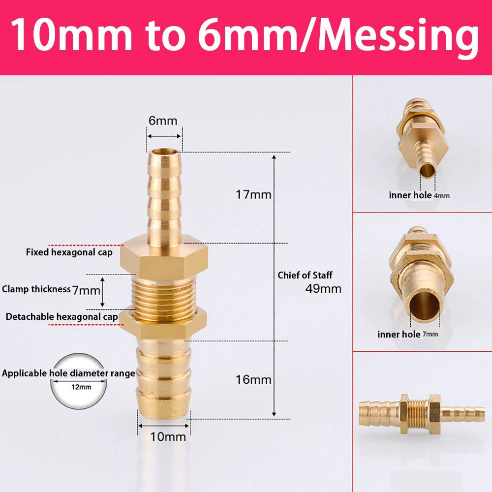 Copper Straight Hose Connector Double-Sided Female Thread