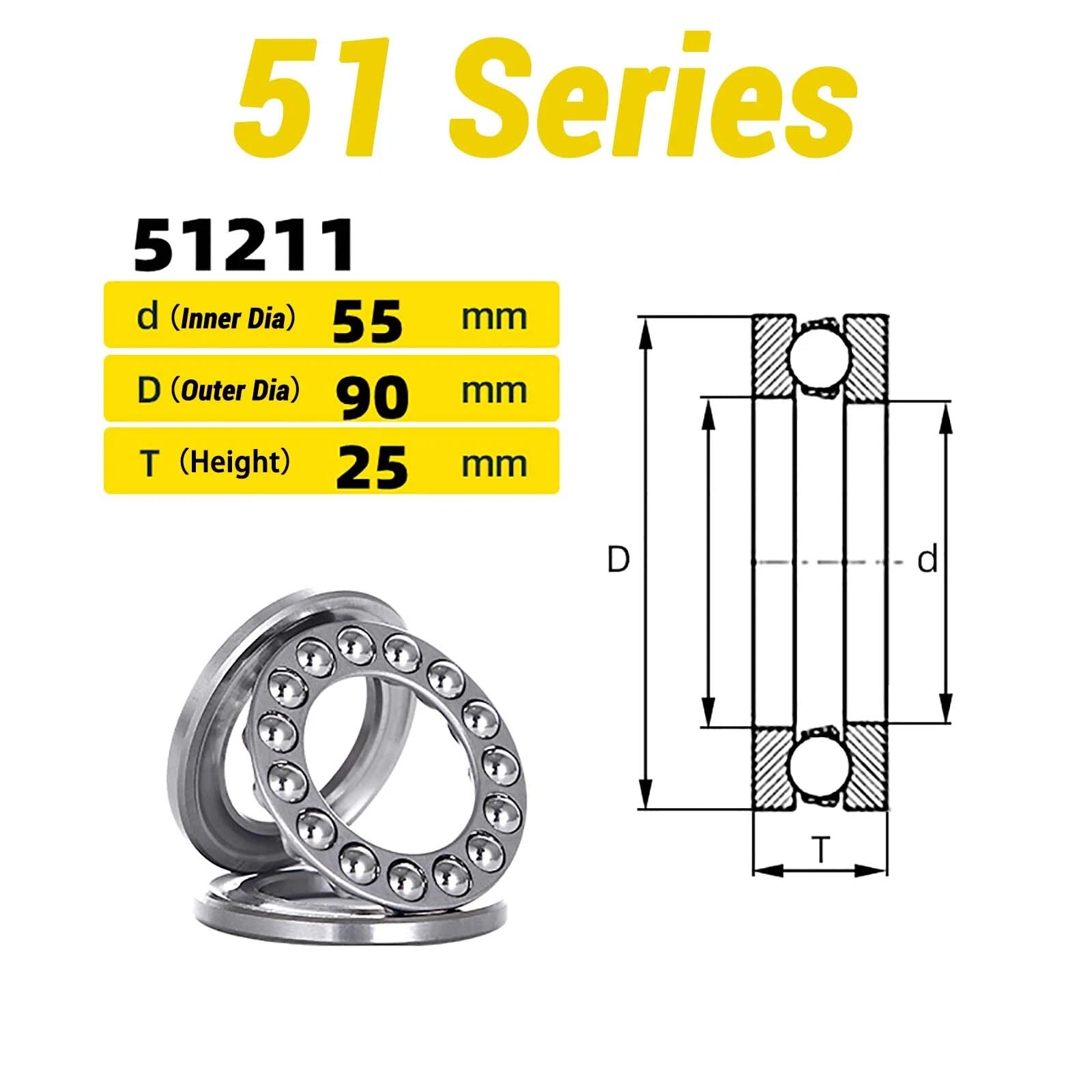 High Precision Axial Thrust Ball Bearings ID 3-110mm 3 Part Plane Bearing