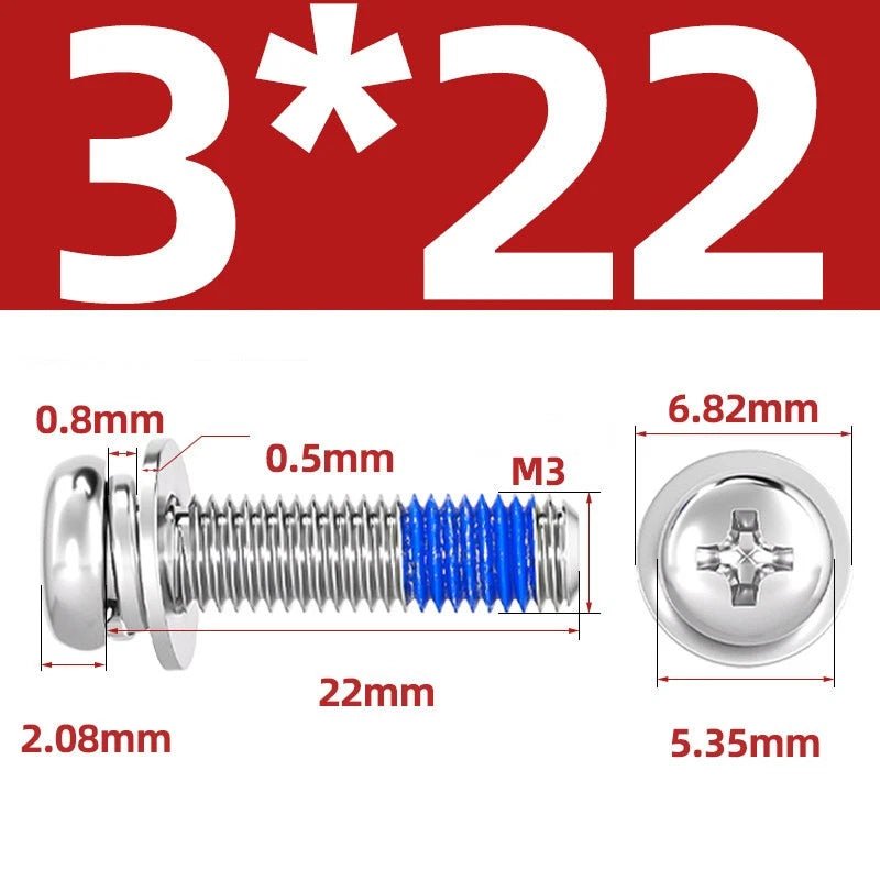 A2 Stainless Steel Phillips Pan Head Machine Screws with Flat & Spring Washers — M2 to M10 - HomeDIYer