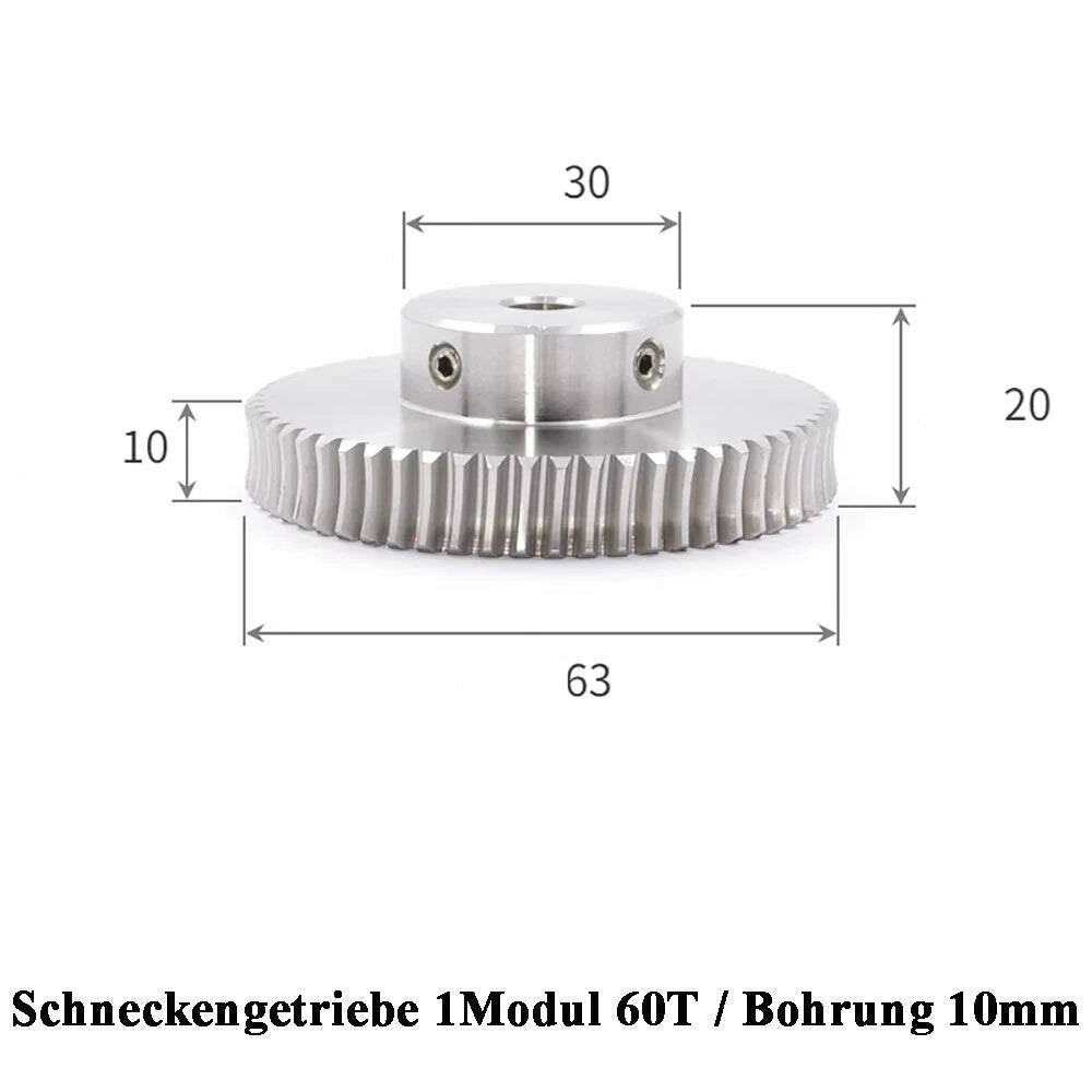 Stainless Steel A2 Module 1 Worm Shaft Worm Gear Wheel 15 to 60 Tooth Precision
