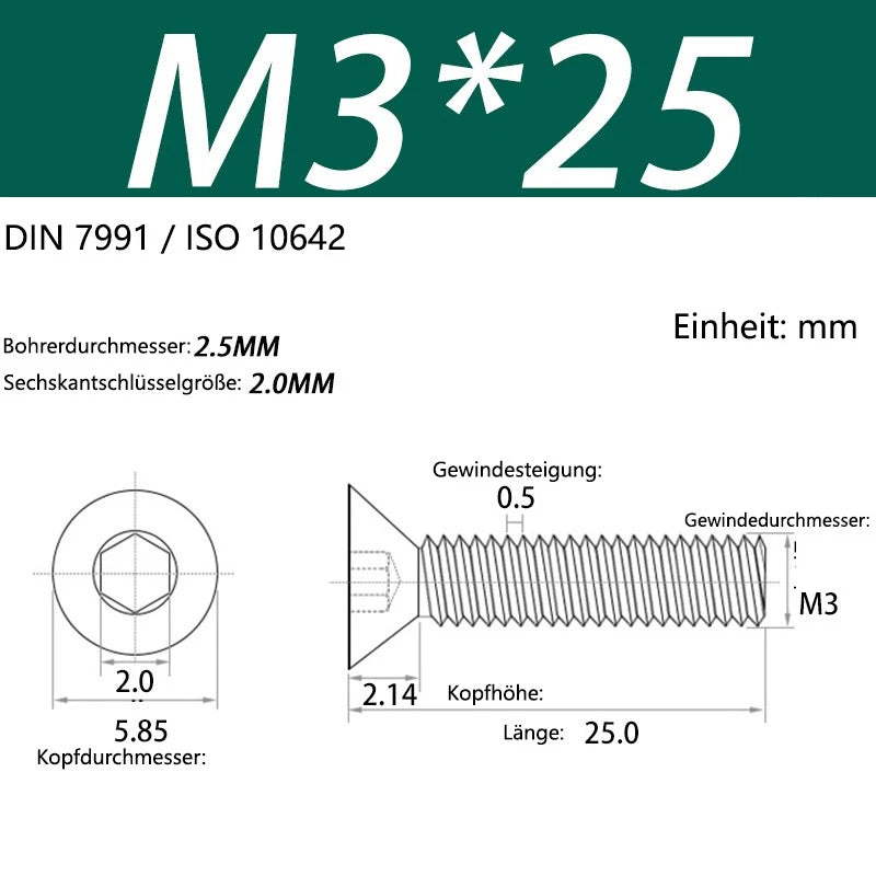 6063 Aluminium Allen Socket Countersunk Screws DIN 7991 — M2 to M8