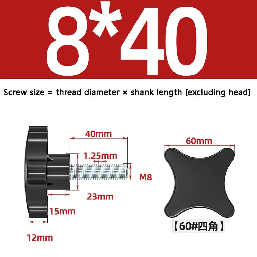 M5-M10 Thumb Screws Black Plastic Four Star Head Hand Grip Knob Bolts Galvanized