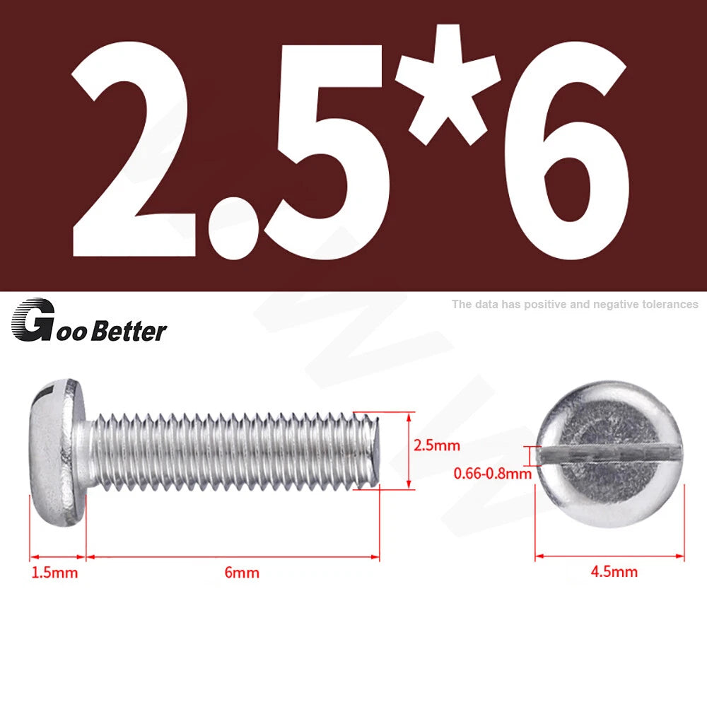 Slotted Pan Head Machine Screws – M1.6 to M4, A2 Stainless Steel, Fully Threaded, Lengths 3mm–60mm