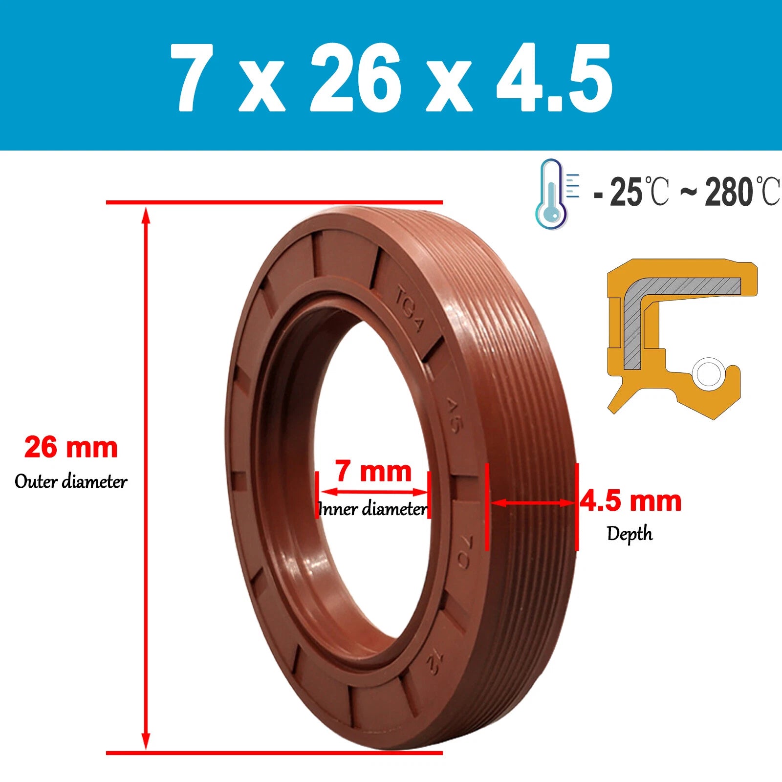 Metric TC Rotary Oil Shaft Seal FKM Fluorine Double Lip Seal 5mm - 15mm Shaft