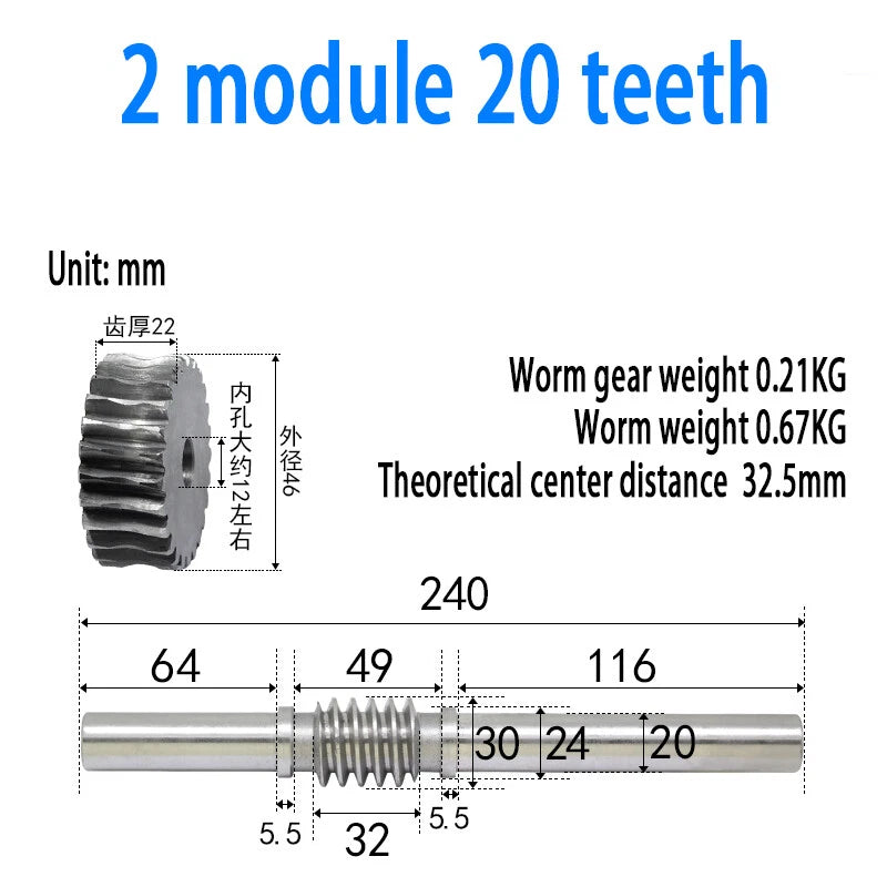 1/1.5/2/2.5/3/4 Module 15T to 100T Gear Steel Worm Wheel Gear & Worm Gear Shaft