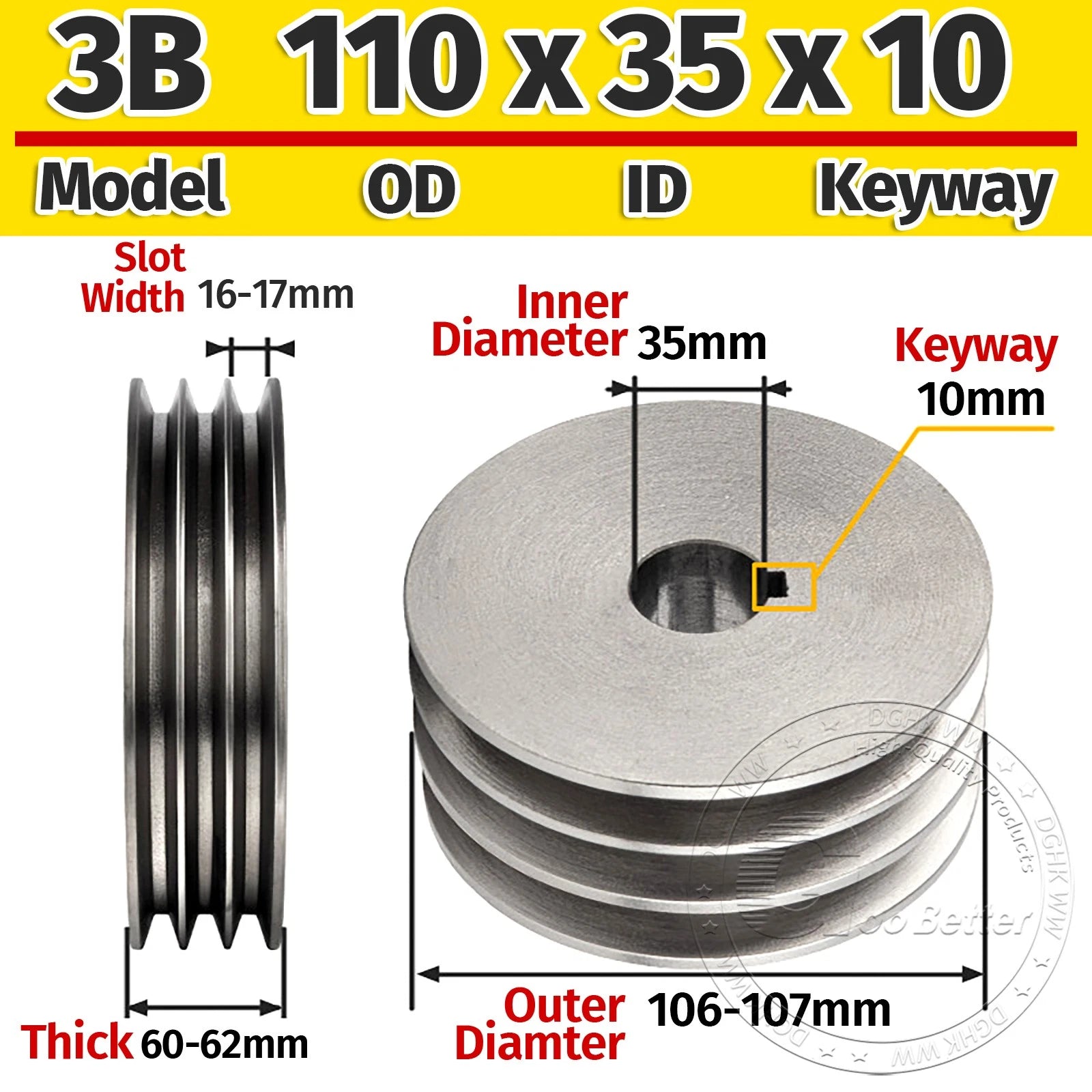 Cast Iron Drive Pulley 3-Groove 3B Flat For V Belt Pulley OD 80mm 90mm - 180mm