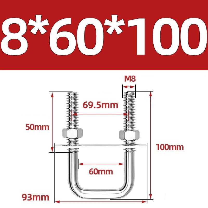 M8 Square U - Bolts Stainless Steel A2 with Plates and Nuts — Multiple Sizes - HomeDIYer