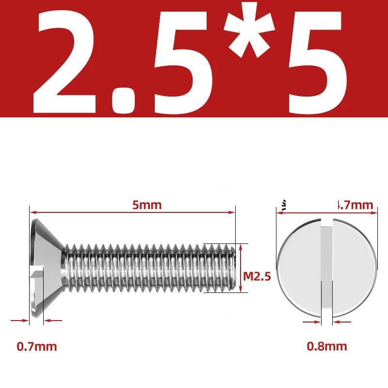 A2 Stainless Steel Slotted Countersunk Machine Screws — M1.6 to M10, Flat Head CSK Bolts - HomeDIYer