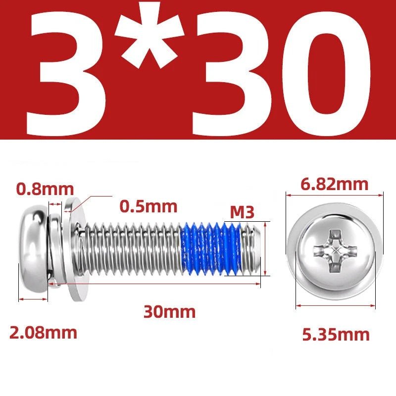 A2 Stainless Steel Phillips Pan Head Machine Screws with Flat & Spring Washers — M2 to M10 - HomeDIYer
