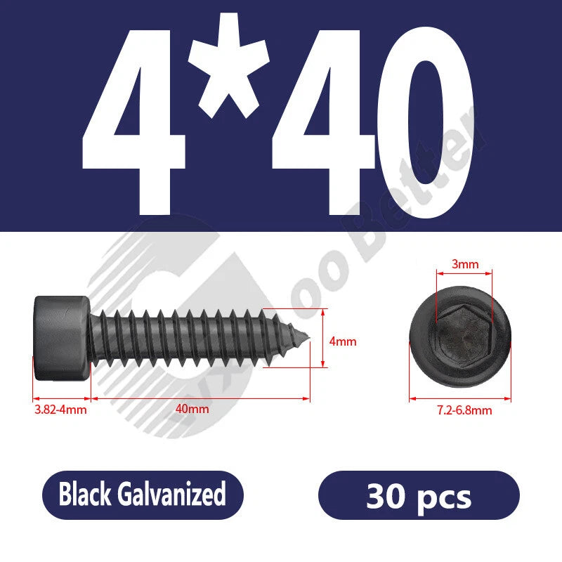 M1.7 M2 M2.3 M2.6 M3 M3.5 M4 M5 M6 Socket Head Self‑Tapping Screws – Alloy Steel, Nickel or Black Zinc