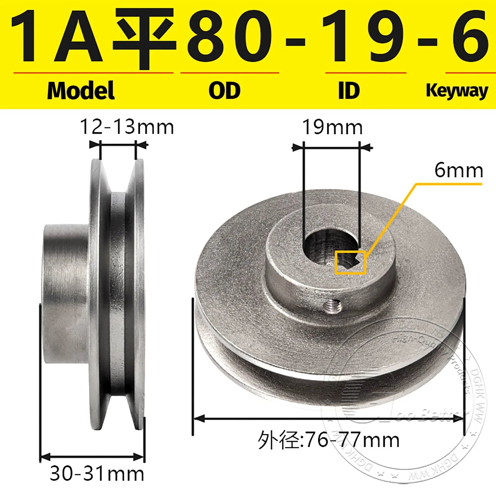 Cast Iron Drive Pulley Single Groove 1A Flat For A/V Belt Pulley OD 50mm-130mm