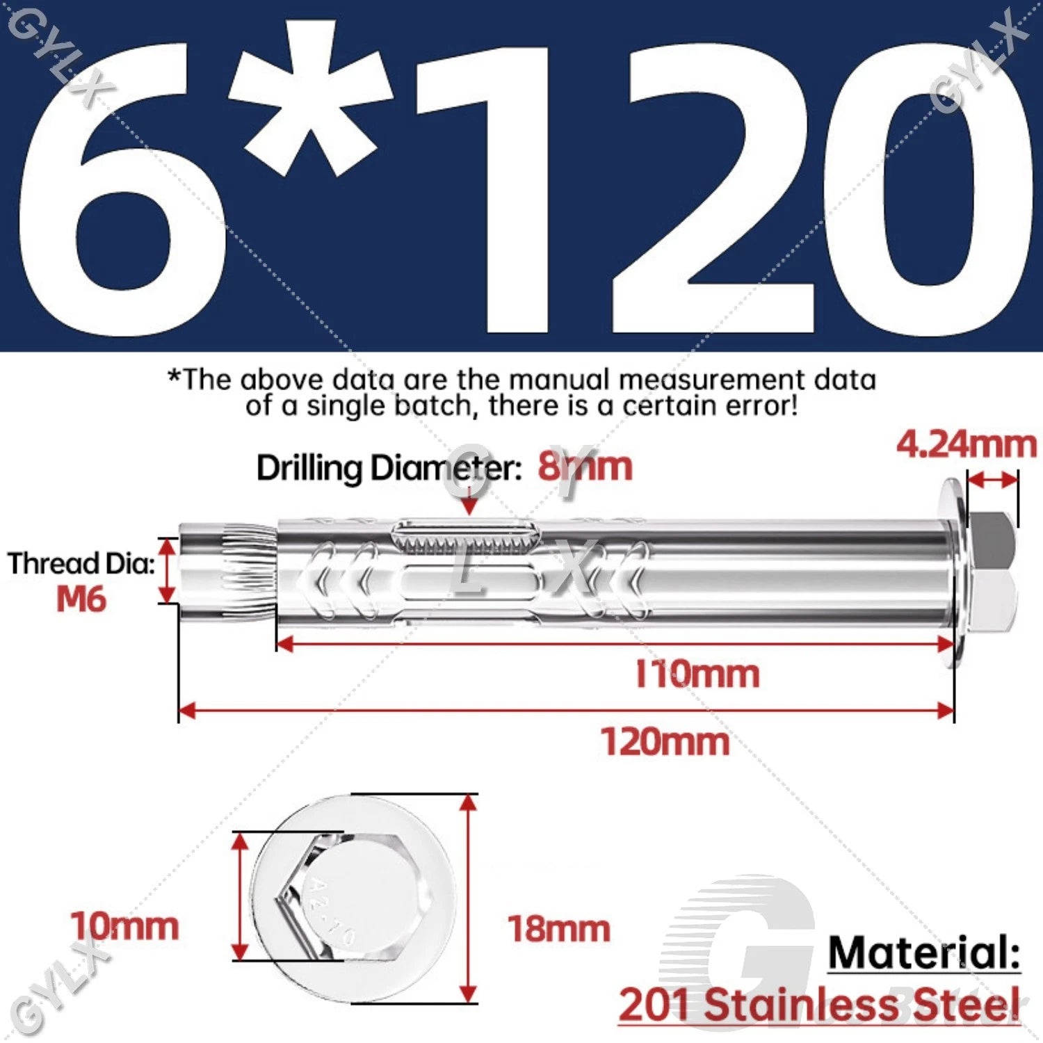 Stainless Steel Expansion Bolts for Masonry — M6 M8 M10 M12 Wall Anchor Screws
