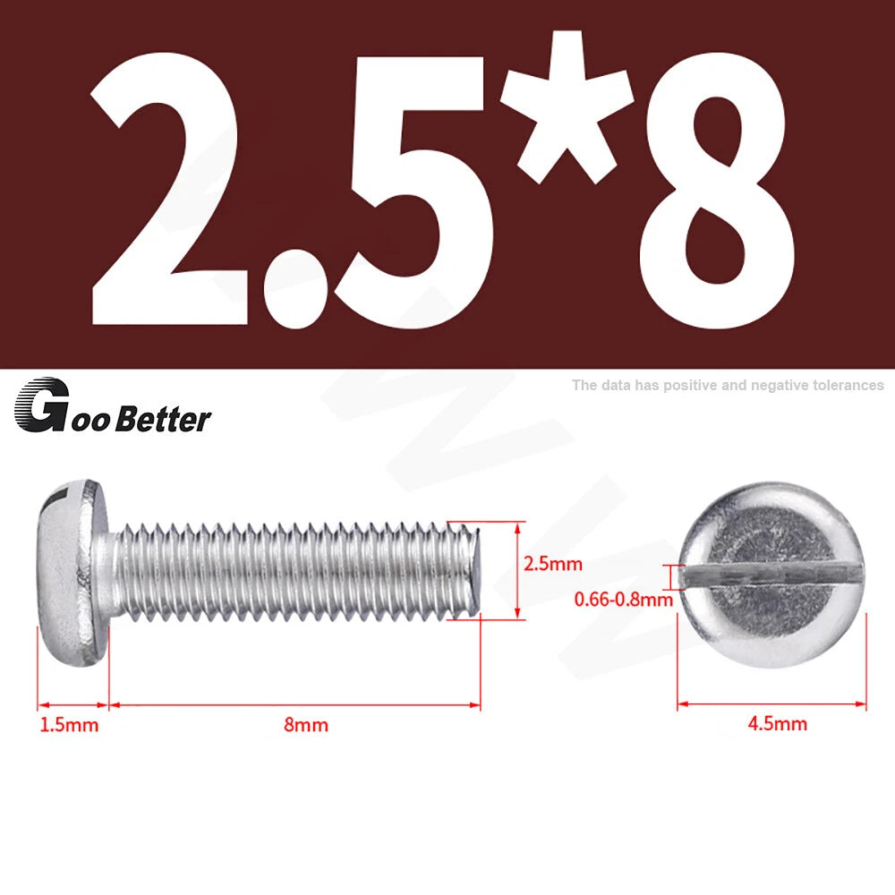 Slotted Pan Head Machine Screws – M1.6 to M4, A2 Stainless Steel, Fully Threaded, Lengths 3mm–60mm