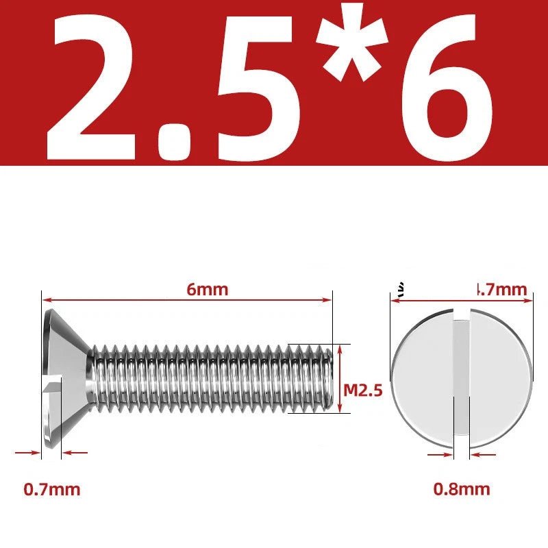 A2 Stainless Steel Slotted Countersunk Machine Screws — M1.6 to M10, Flat Head CSK Bolts - HomeDIYer