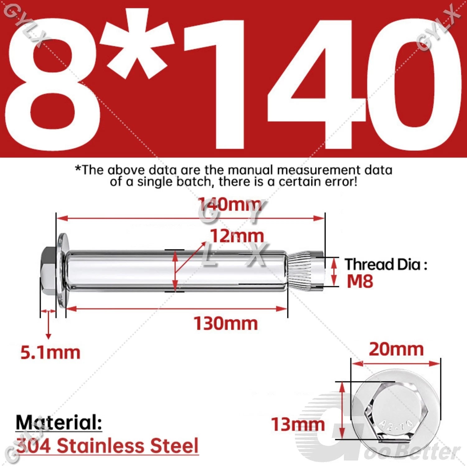Expansion Anchor Bolts for Masonry — M6 to M16, Stainless Steel & Zinc-Coated