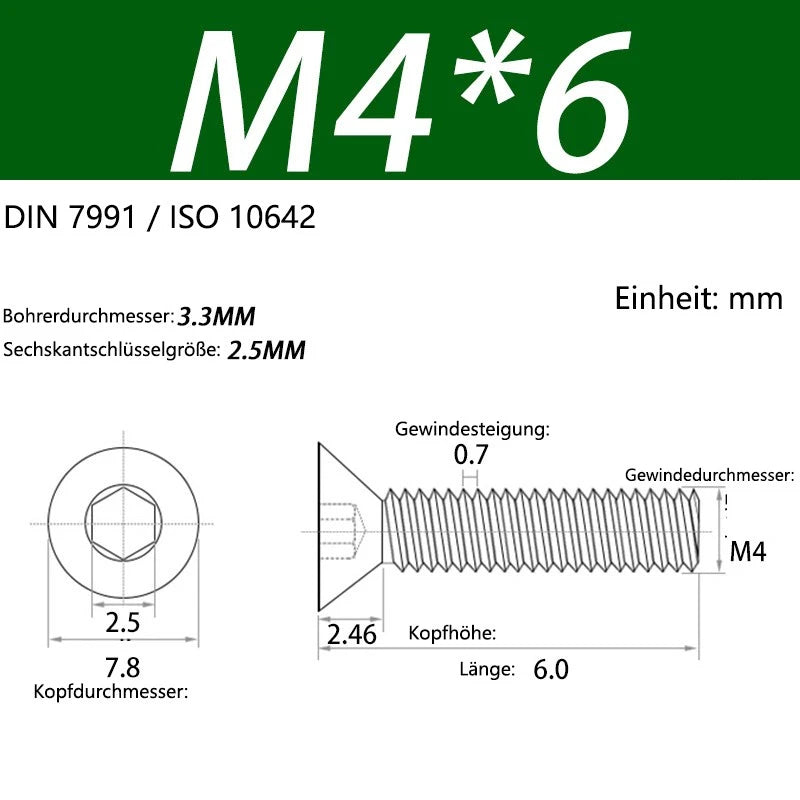 6063 Aluminium Allen Socket Countersunk Screws DIN 7991 — M2 to M8