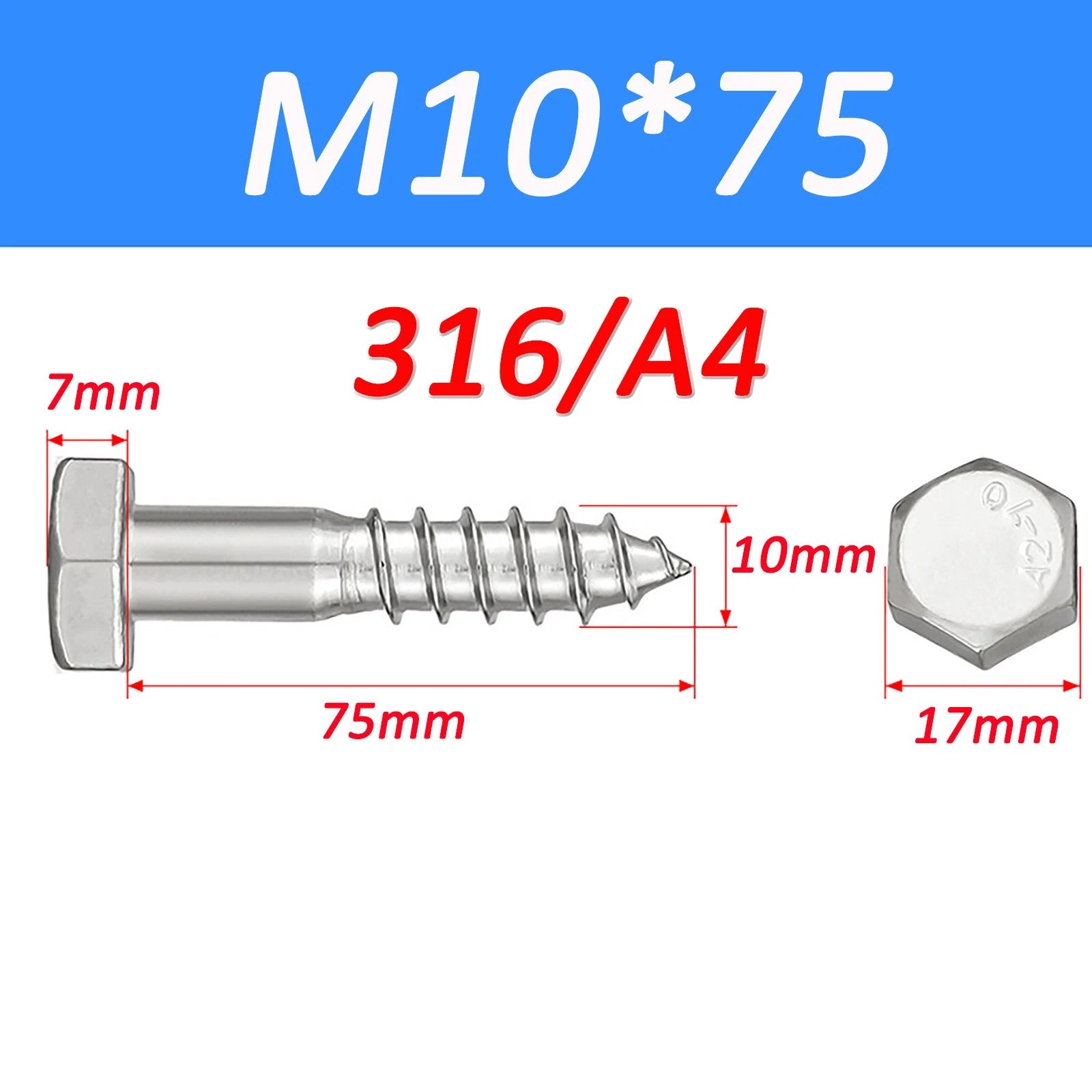 316 Marine Grade A4 Stainless Steel Hex Head Lag Screws – DIN571