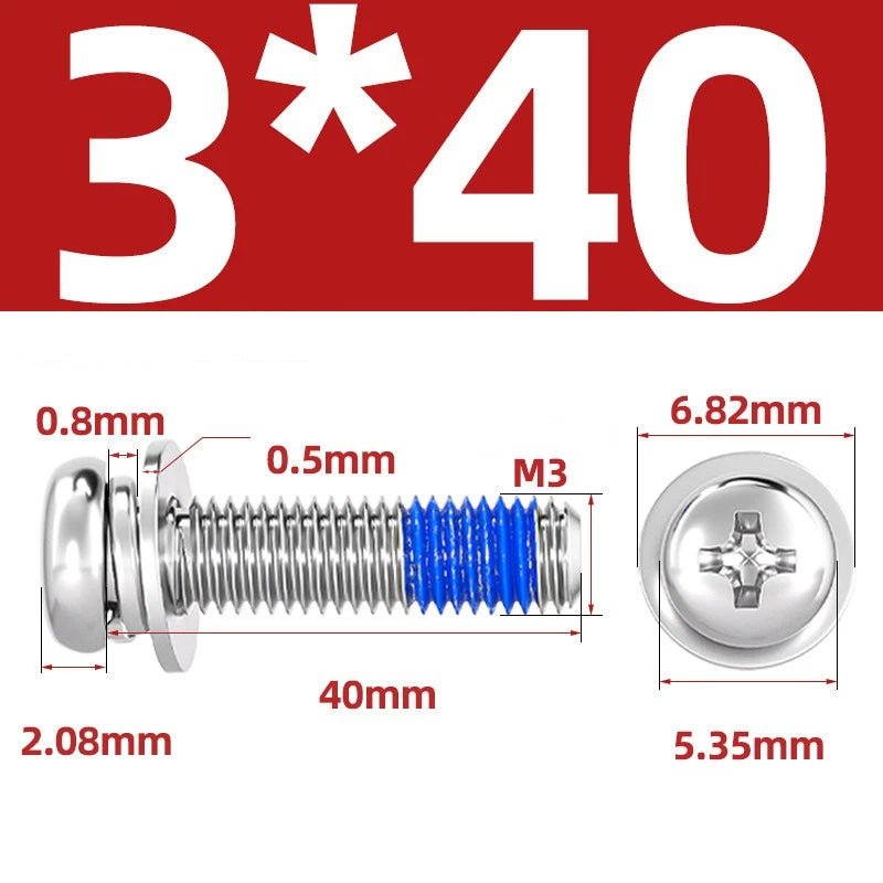 A2 Stainless Steel Phillips Pan Head Machine Screws with Flat & Spring Washers — M2 to M10 - HomeDIYer