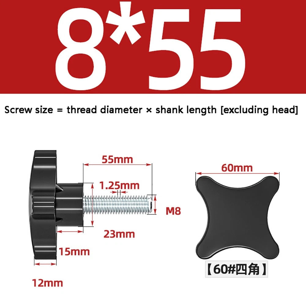 M5-M10 Thumb Screws Black Plastic Four Star Head Hand Grip Knob Bolts Galvanized