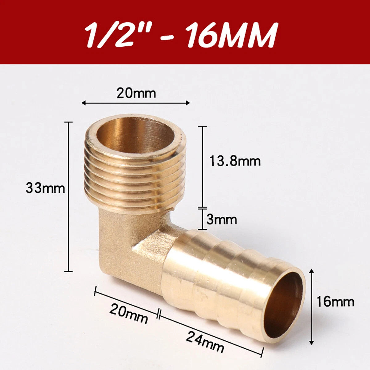 Brass 90° Elbow Barbed Hose Tail Fitting — Male & Female NPT Thread, Air Water