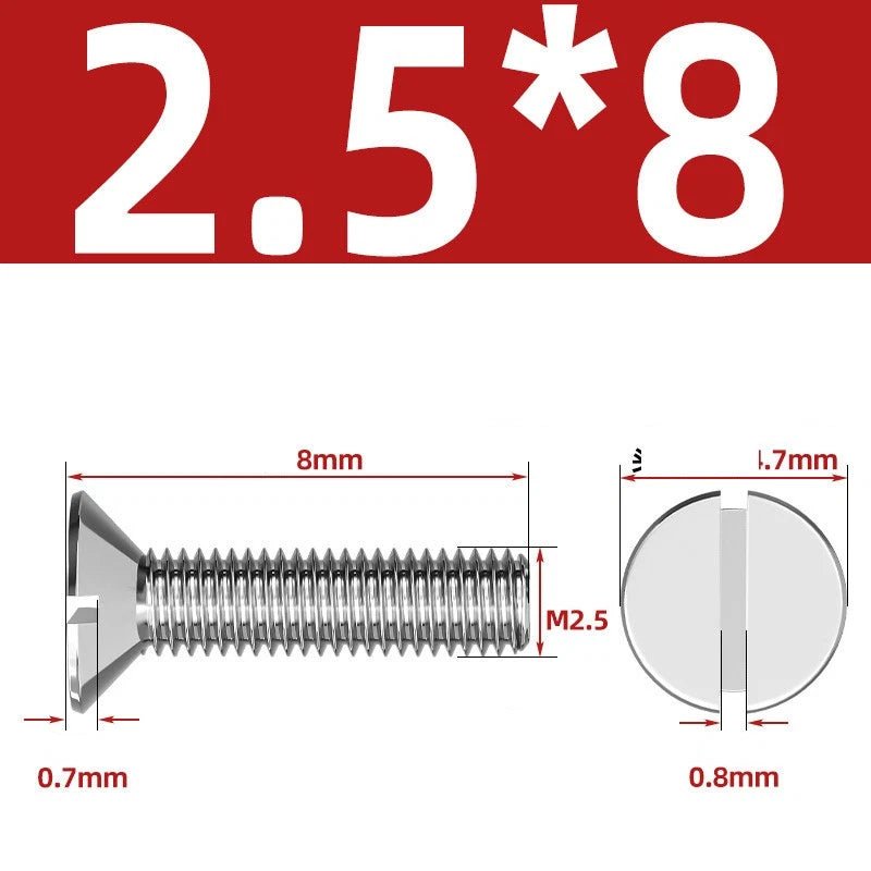 A2 Stainless Steel Slotted Countersunk Machine Screws — M1.6 to M10, Flat Head CSK Bolts - HomeDIYer