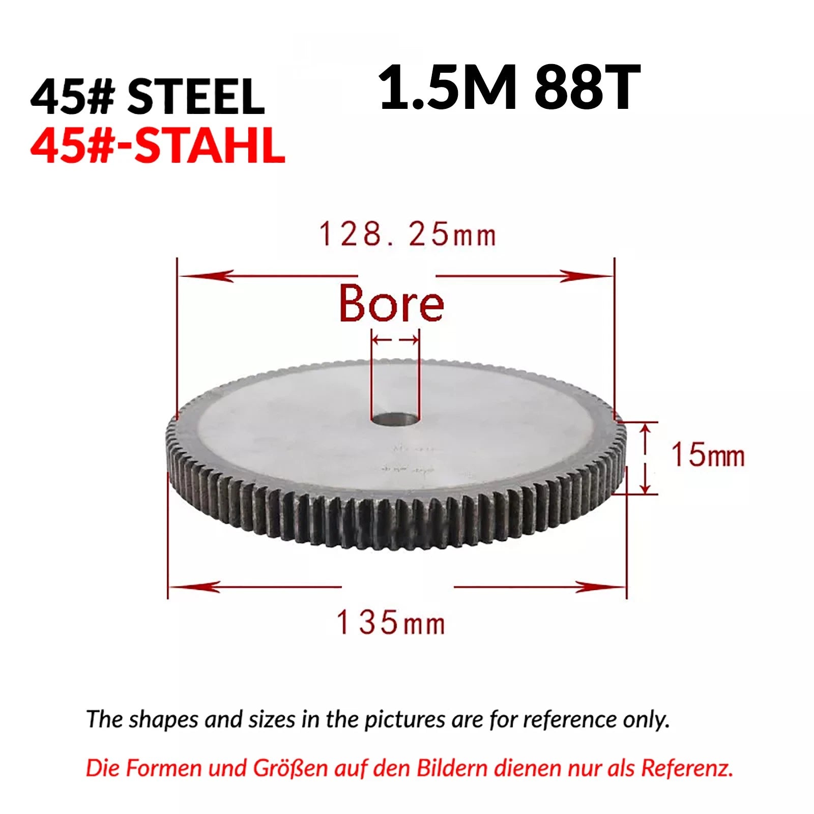 1/1.5/2 Mod 12T-150T Spur Gear 45# Steel Pinion Gear Thickn10-20mm Transmission