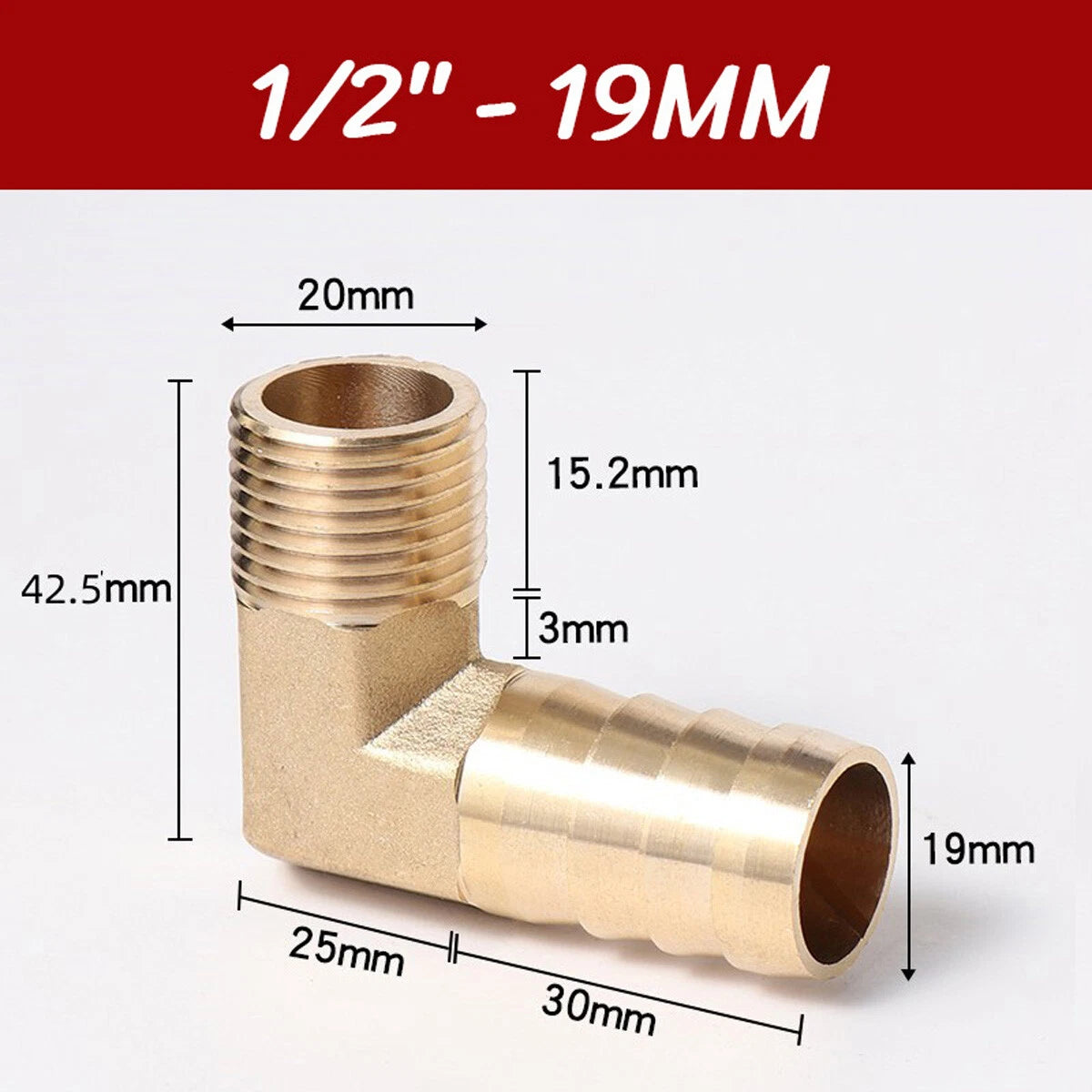 Brass 90° Elbow Barbed Hose Tail Fitting — Male & Female NPT Thread, Air Water