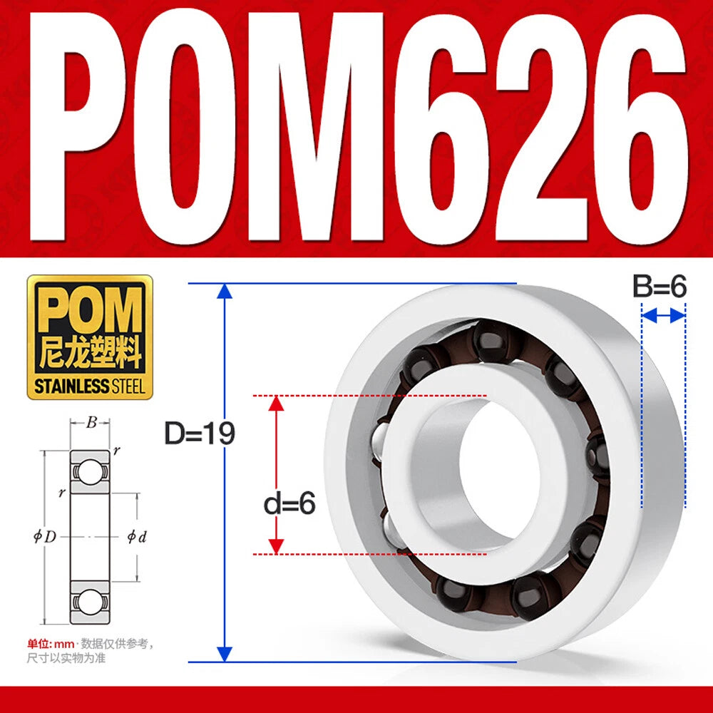POM Plastic Bearing Glass Ball Miniature Deep Groove Ball Bearings Various Sizes