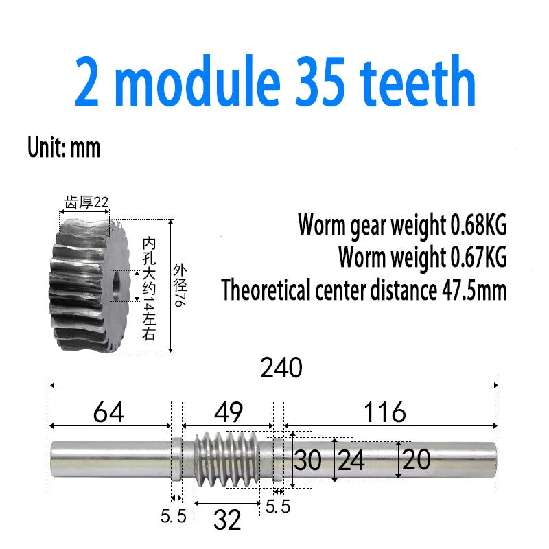 1/1.5/2/2.5/3/4 Module 15T to 100T Gear Steel Worm Wheel Gear & Worm Gear Shaft