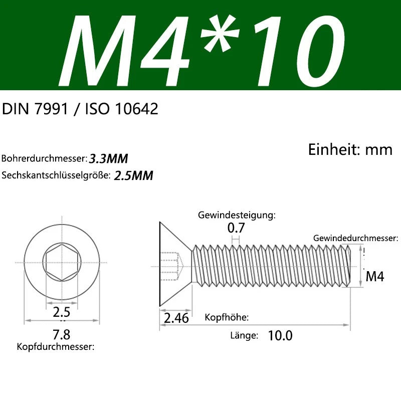 6063 Aluminium Allen Socket Countersunk Screws DIN 7991 — M2 to M8