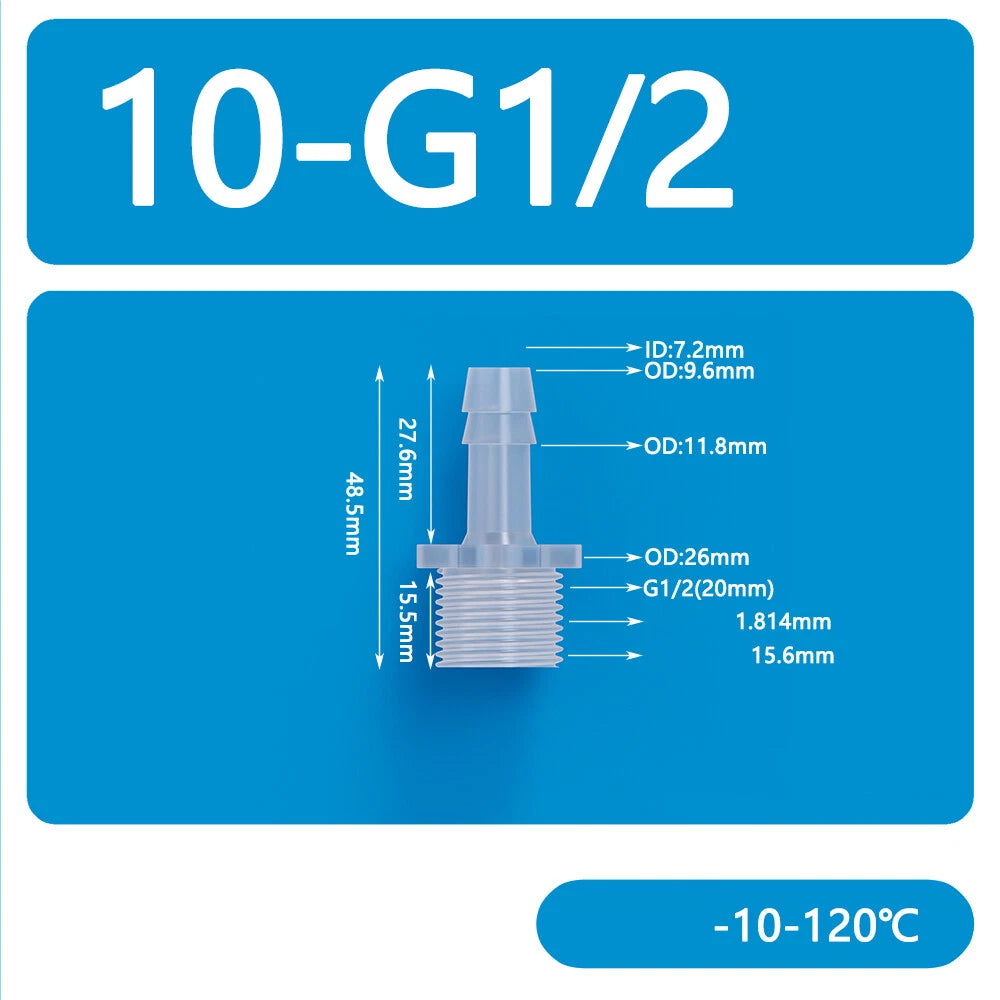 BSP Metric Male Thread Plastic Hose Connector — Straight Barbed Joiner (PP/PE, 1/8" to 3/4")