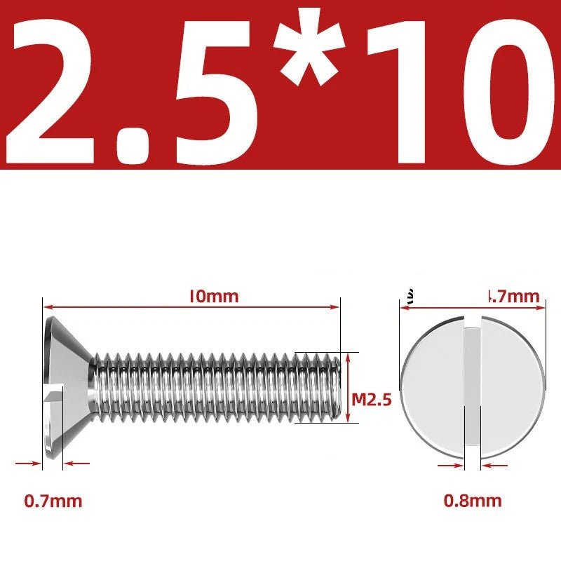 A2 Stainless Steel Slotted Countersunk Machine Screws — M1.6 to M10, Flat Head CSK Bolts - HomeDIYer