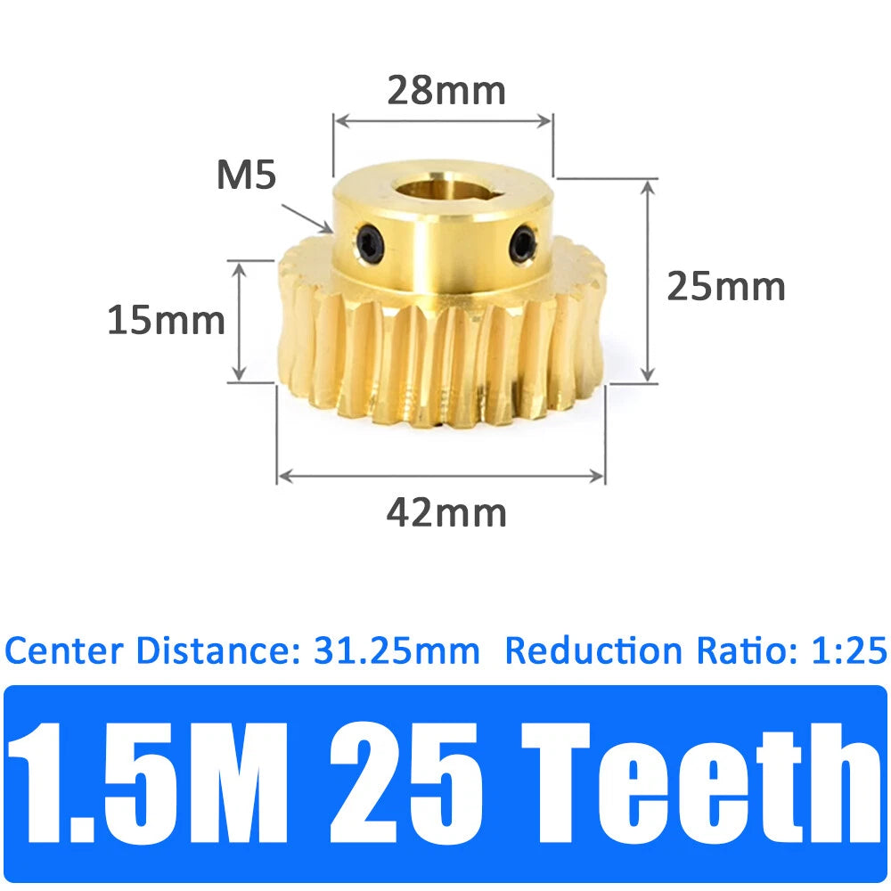 0.5/0.8/1/1.5 Module, 20 to 60 Teeth, Brass Worm Wheel Gear Shaft Hole 4mm-12mm