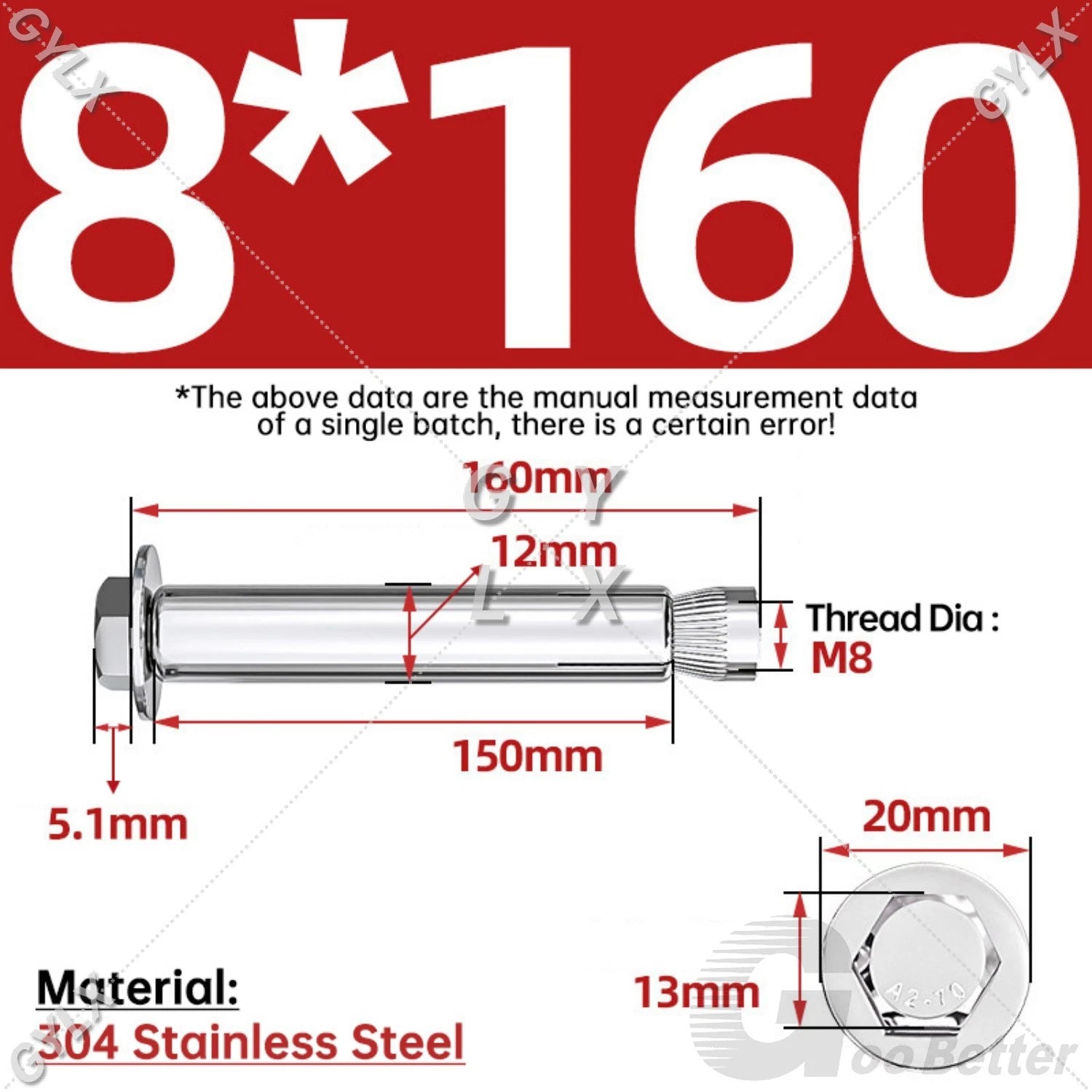 Expansion Anchor Bolts for Masonry — M6 to M16, Stainless Steel & Zinc-Coated