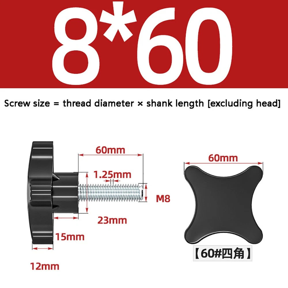 M5-M10 Thumb Screws Black Plastic Four Star Head Hand Grip Knob Bolts Galvanized