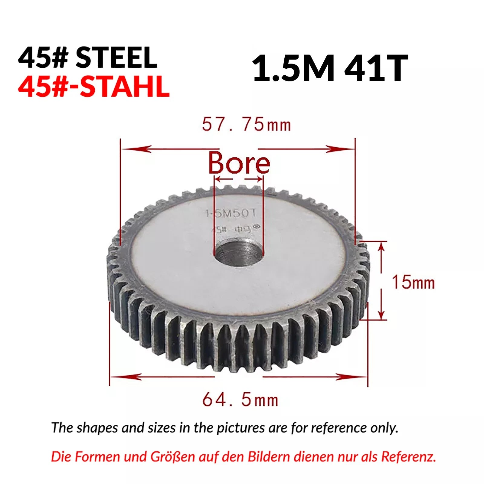 1.5 Mod 12/13/14/15/16/17/18/20-120T 45# Spur Gear Thickn 15mm Transmission Gear