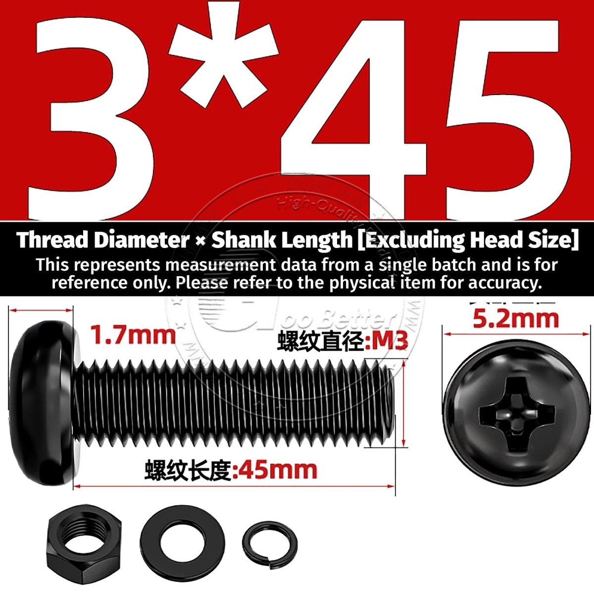 Black Phillips Pan Head Machine Screws with Washers — Metric M2 to M6 - HomeDIYer