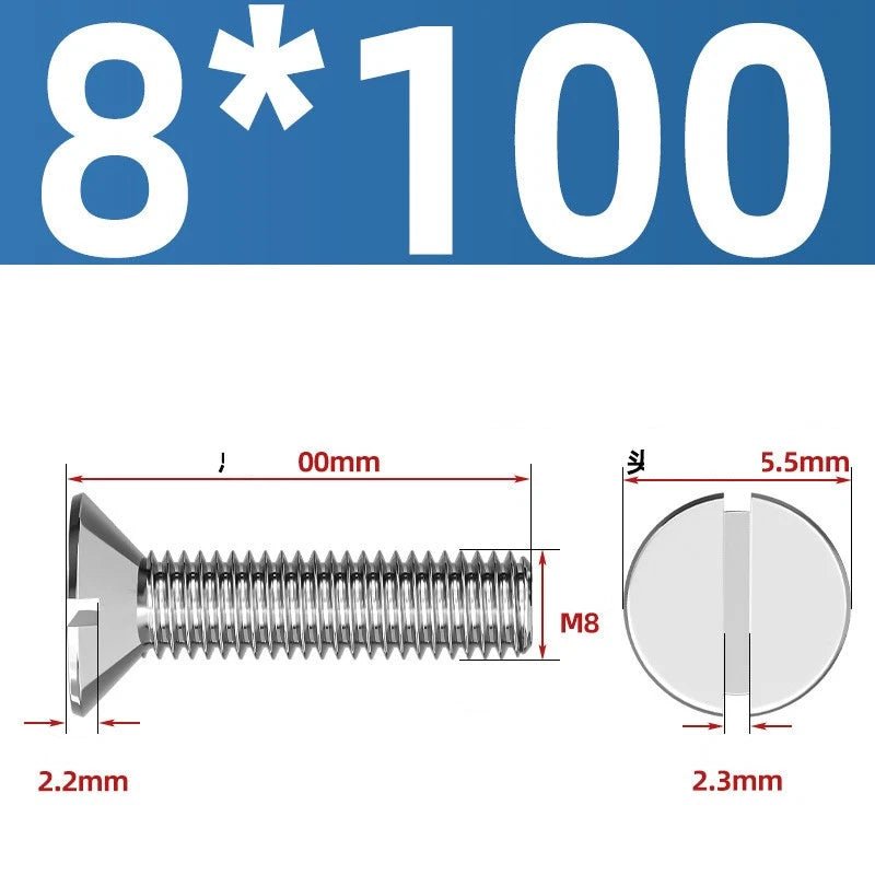 A2 Stainless Steel Slotted Countersunk Machine Screws — M1.6 to M10, Flat Head CSK Bolts - HomeDIYer