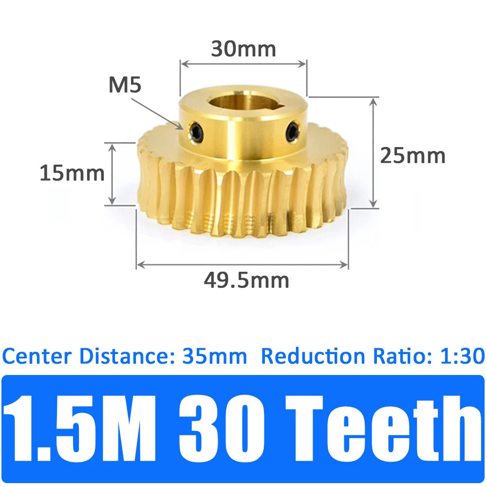 0.5/0.8/1/1.5 Module, 20 to 60 Teeth, Brass Worm Wheel Gear Shaft Hole 4mm-12mm
