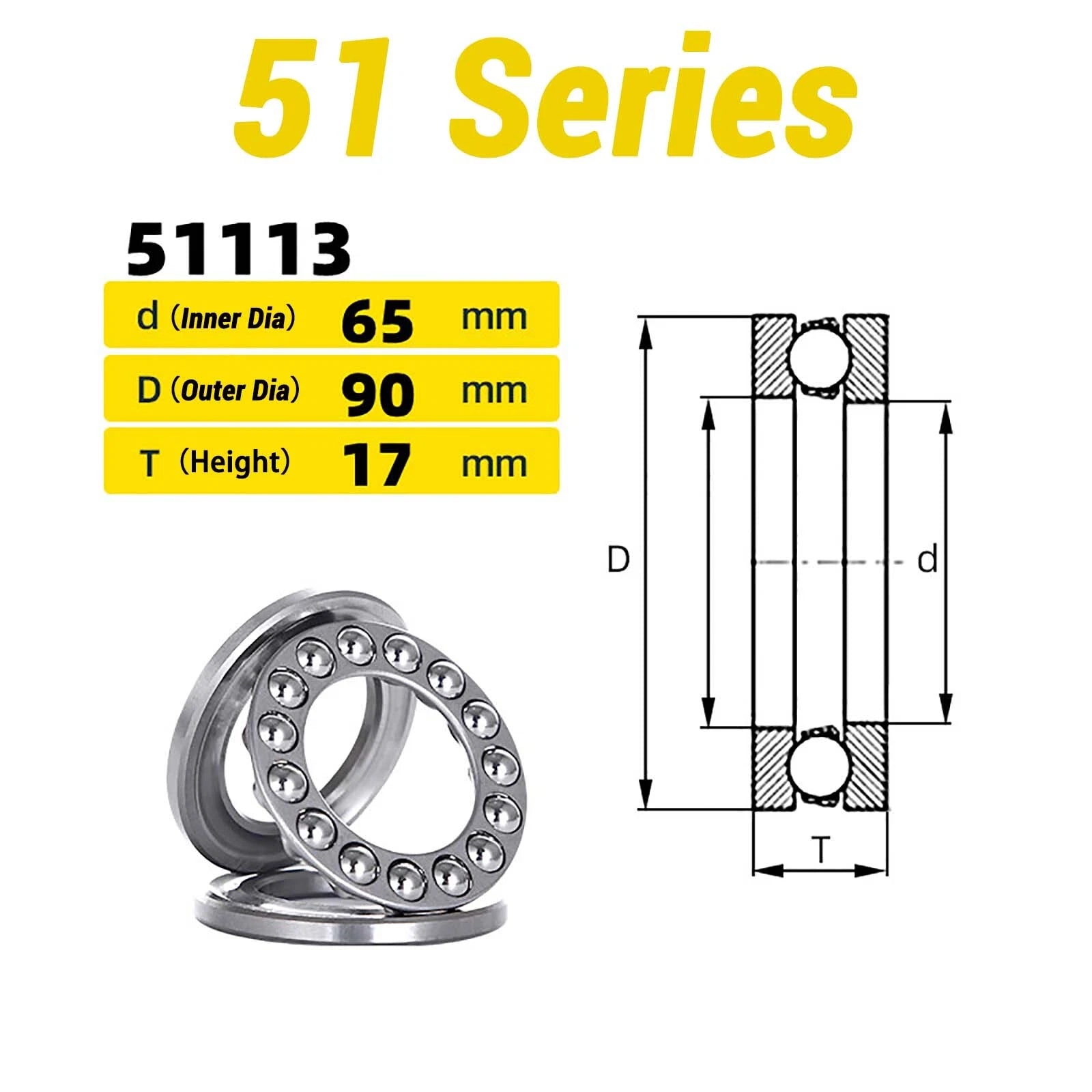 High Precision Axial Thrust Ball Bearings ID 3-110mm 3 Part Plane Bearing