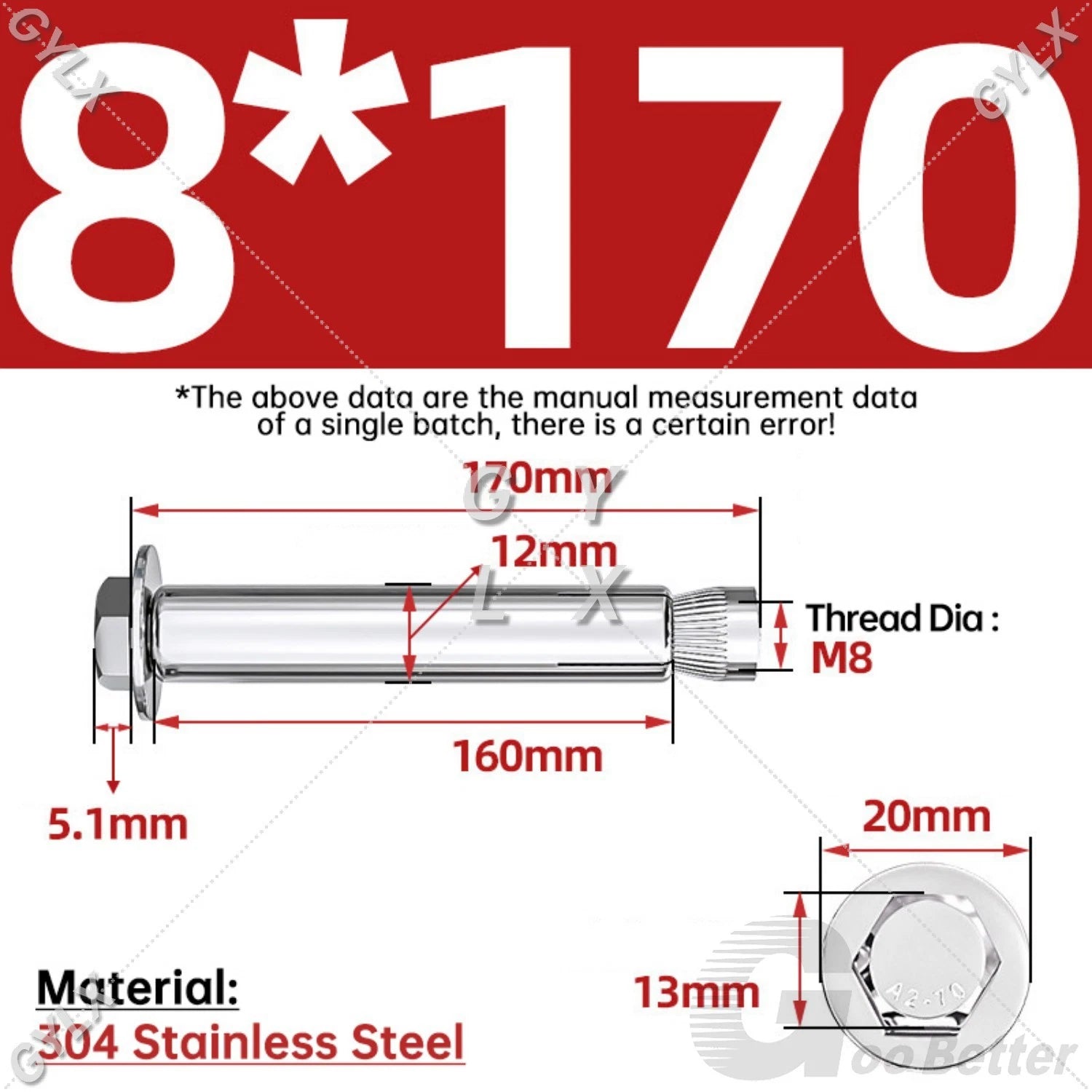 Expansion Anchor Bolts for Masonry — M6 to M16, Stainless Steel & Zinc-Coated