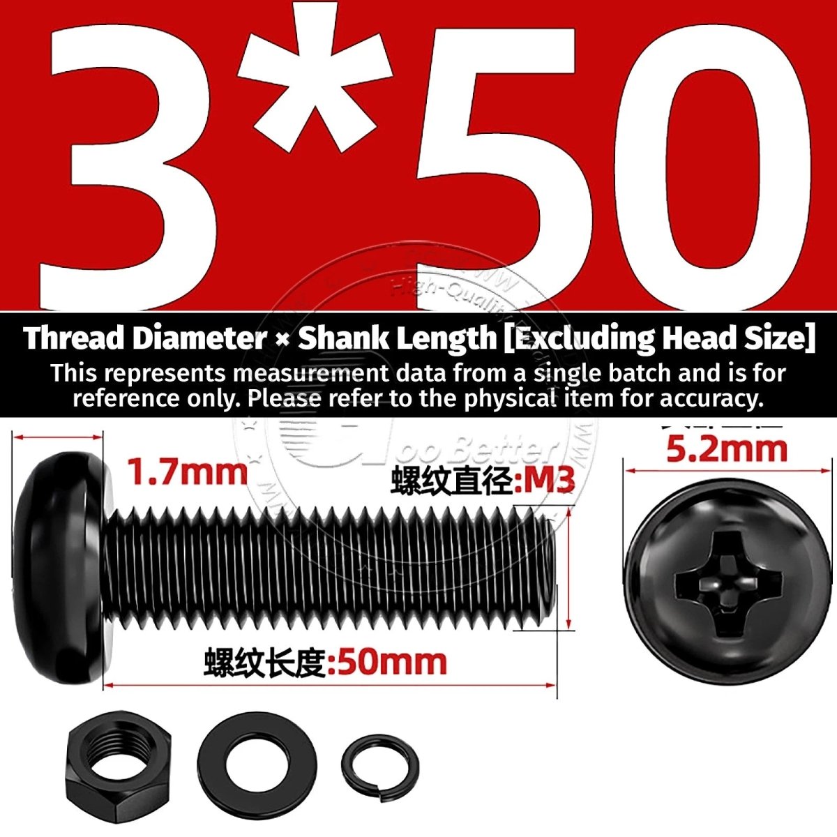 Black Phillips Pan Head Machine Screws with Washers — Metric M2 to M6 - HomeDIYer