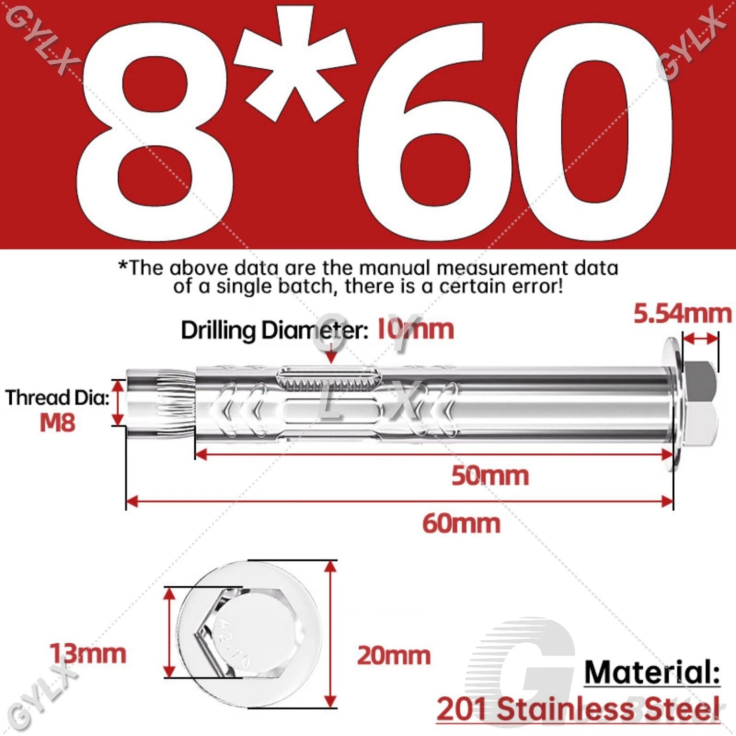 Stainless Steel Expansion Bolts for Masonry — M6 M8 M10 M12 Wall Anchor Screws