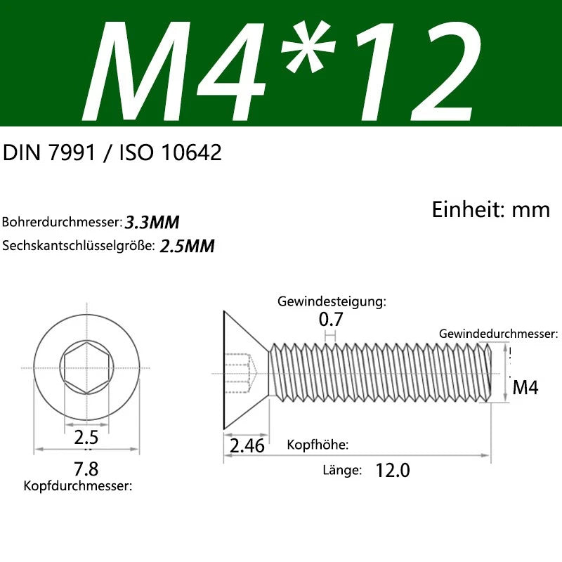 6063 Aluminium Allen Socket Countersunk Screws DIN 7991 — M2 to M8