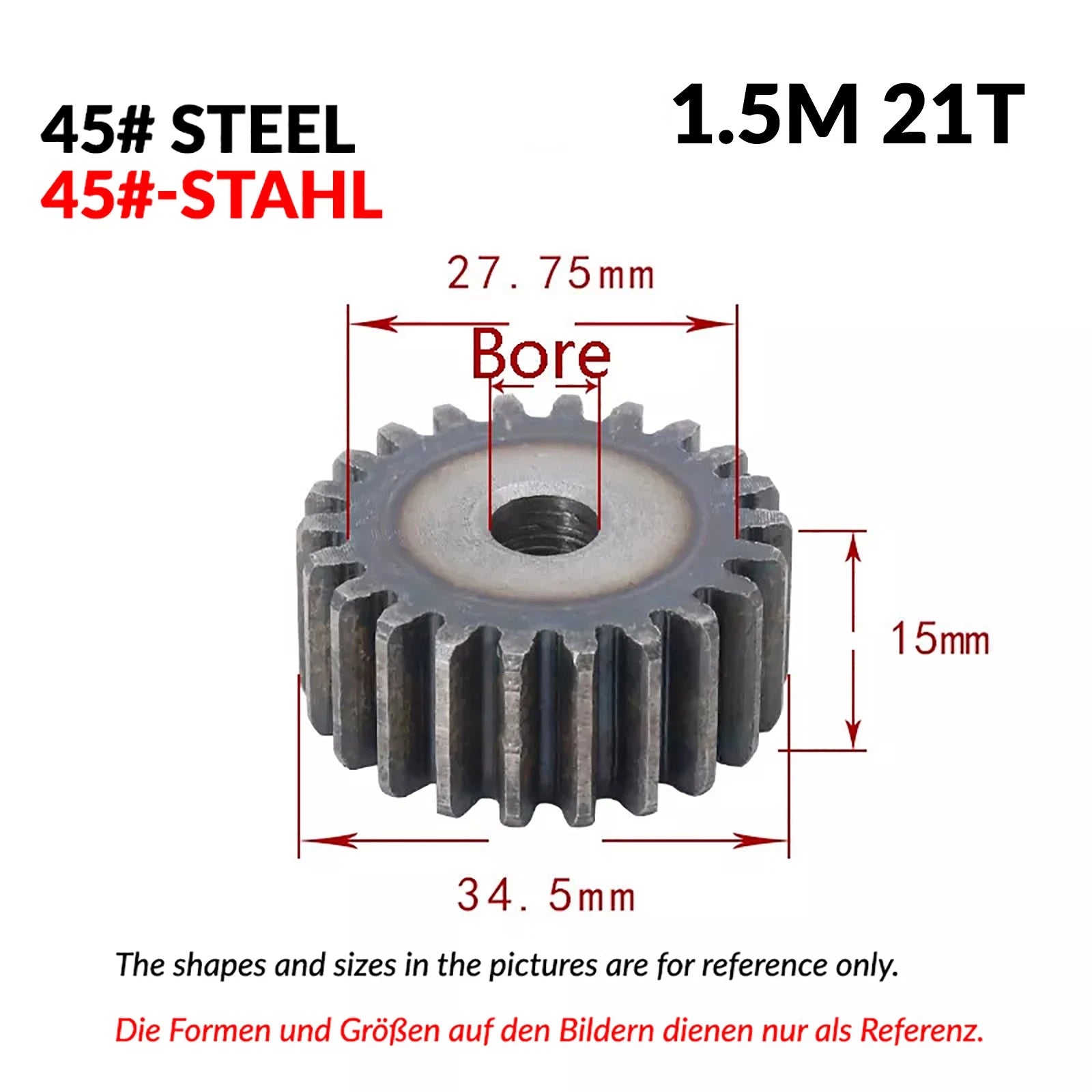 1/1.5/2 Mod 12T-150T Spur Gear 45# Steel Pinion Gear Thickn10-20mm Transmission