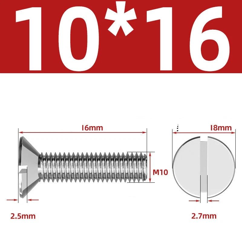 A2 Stainless Steel Slotted Countersunk Machine Screws — M1.6 to M10, Flat Head CSK Bolts - HomeDIYer