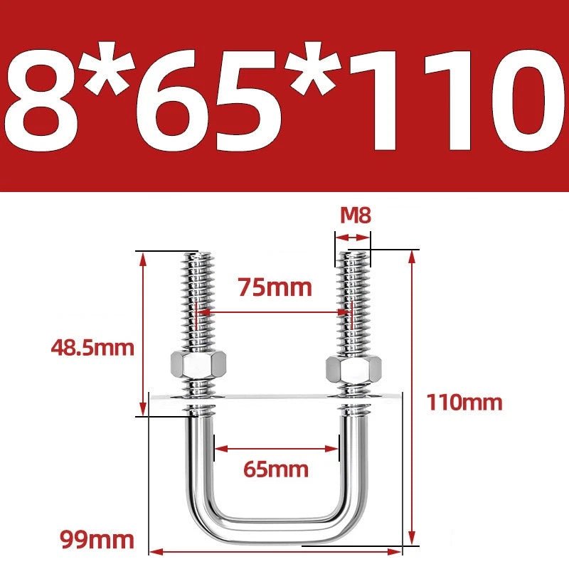 M8 Square U - Bolts Stainless Steel A2 with Plates and Nuts — Multiple Sizes - HomeDIYer