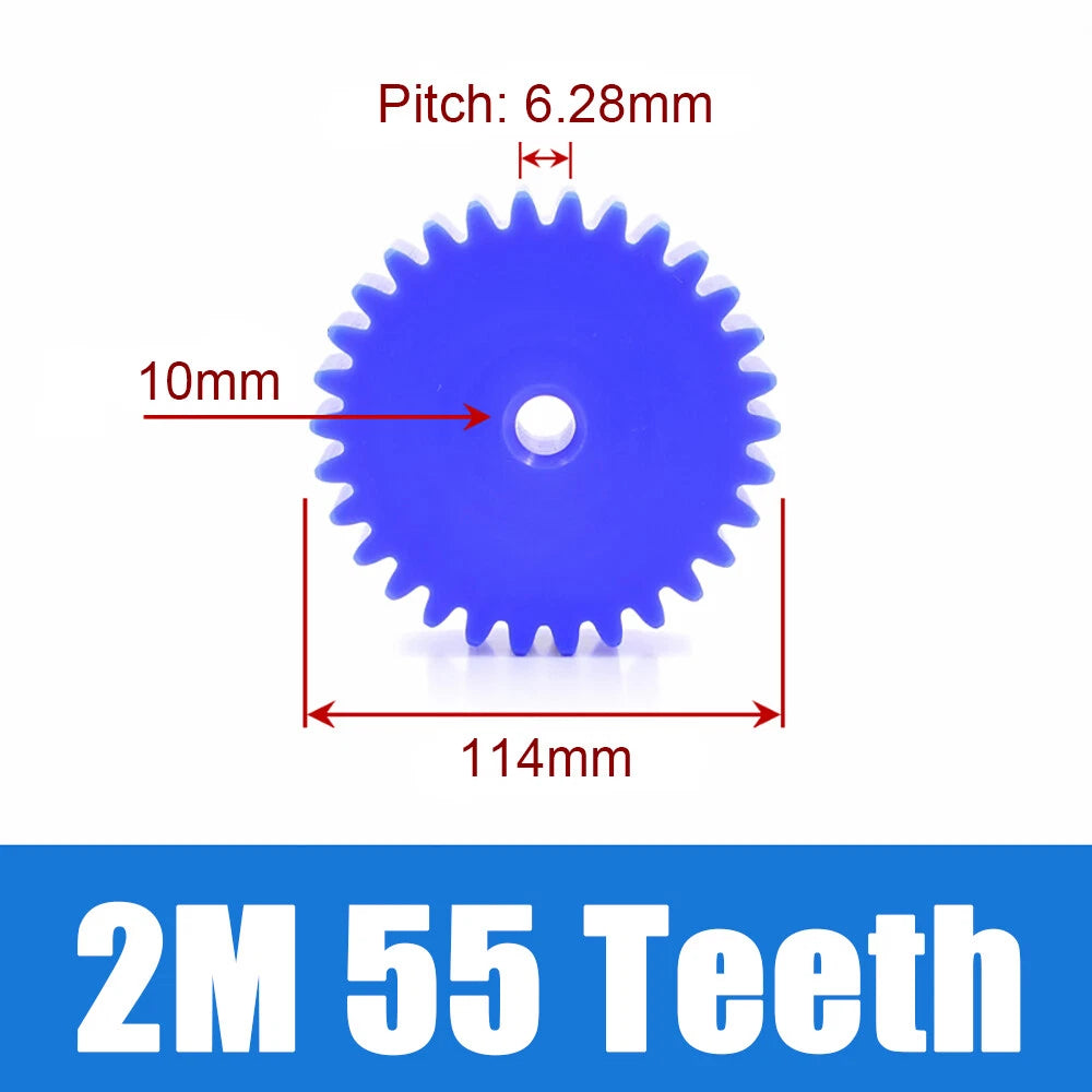 2 Modulus Blue Nylon Spur Gear, Cylinder Flat Gears 12~100 Teeth, 6/8/10mm Bore