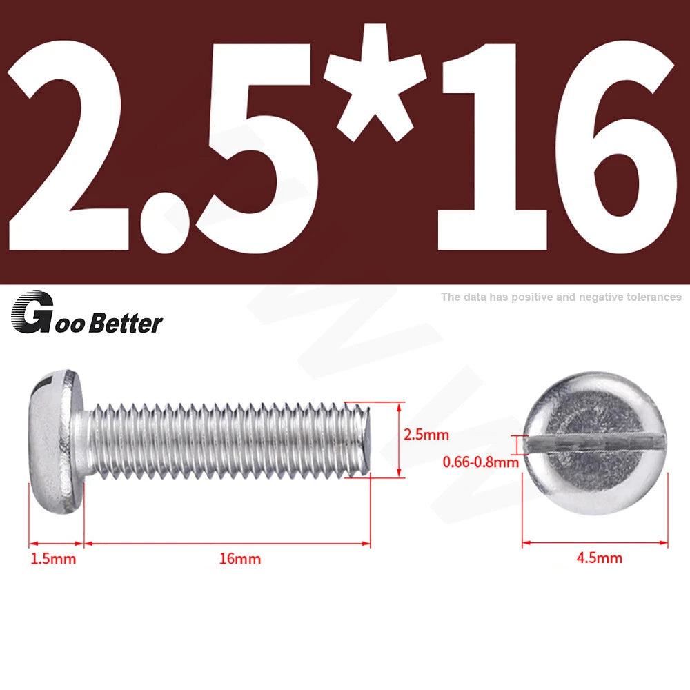 Slotted Pan Head Machine Screws – M1.6 to M4, A2 Stainless Steel, Fully Threaded, Lengths 3mm–60mm